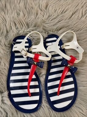 kate spade Navy White and Red Striped Jelly Sandals with Bow